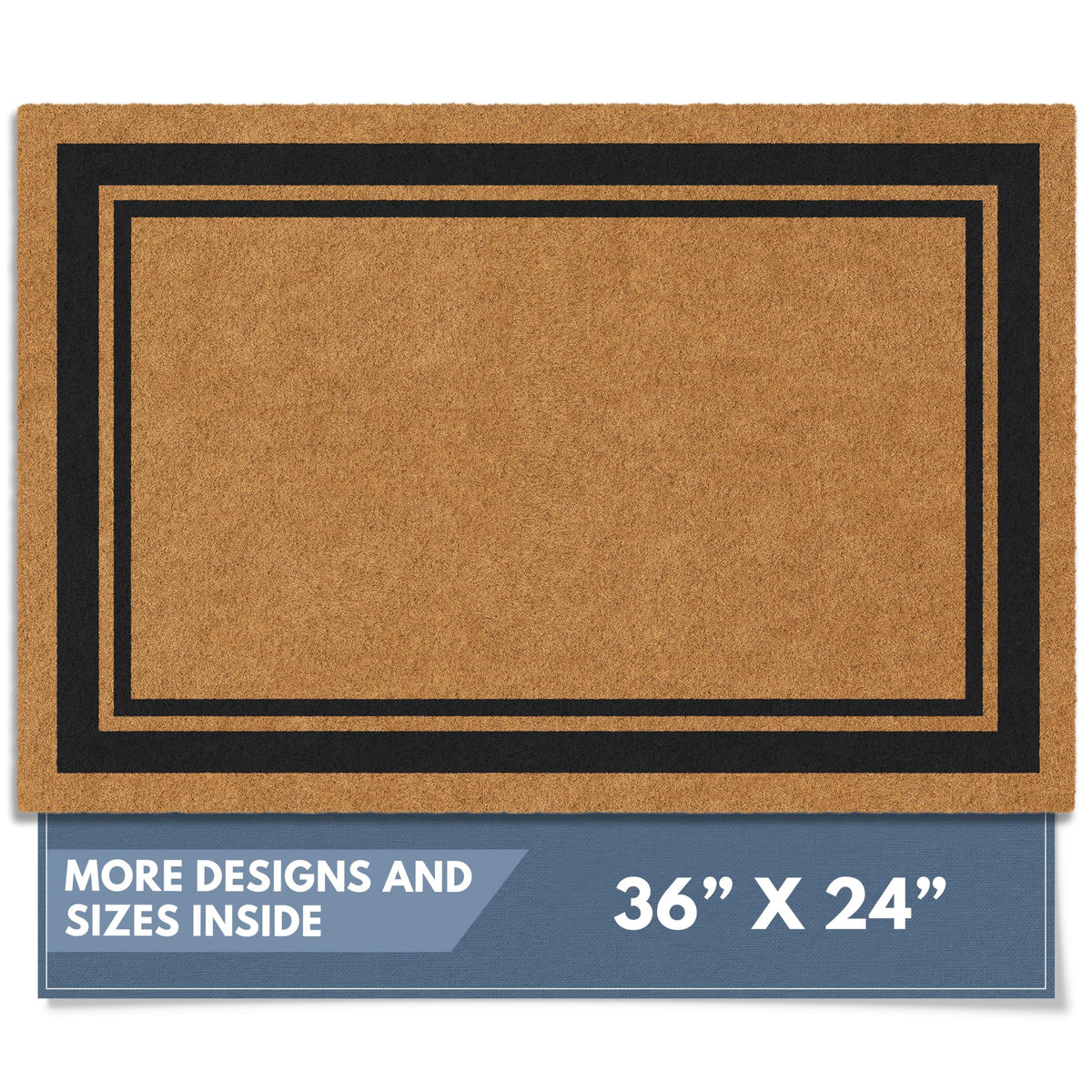 Barnyard Designs natural coco coir doormat with brown border welcomes guests outdoors