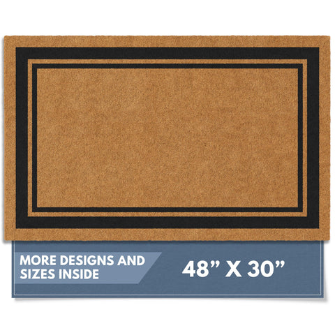 Barnyard Designs natural coir doormat with border for scraping dirt outside.