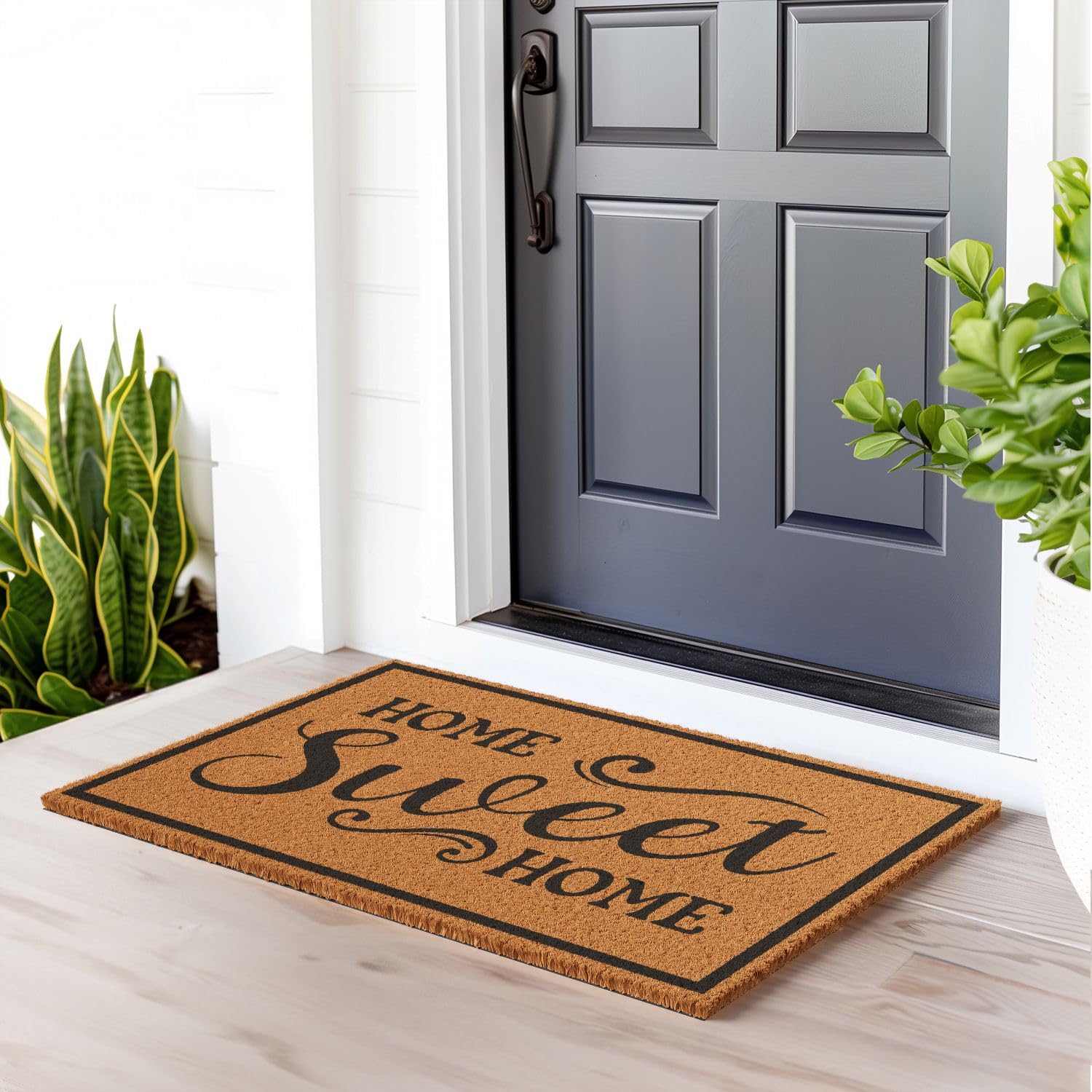 Barnyard Designs natural coir doormat close-up highlighting durable natural fibers for scraping dirt.