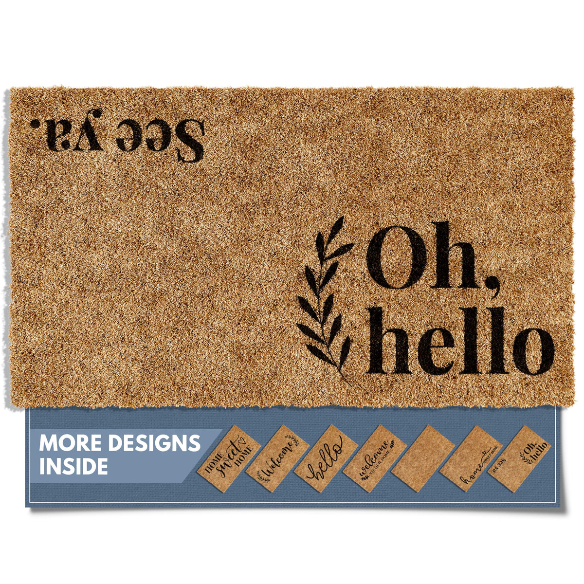Barnyard Designs Oh Hello doormat outdoors with non-slip backing for safe entrances.