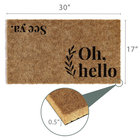 Barnyard Designs Oh Hello mat withstands outdoor weather and heavy foot traffic.