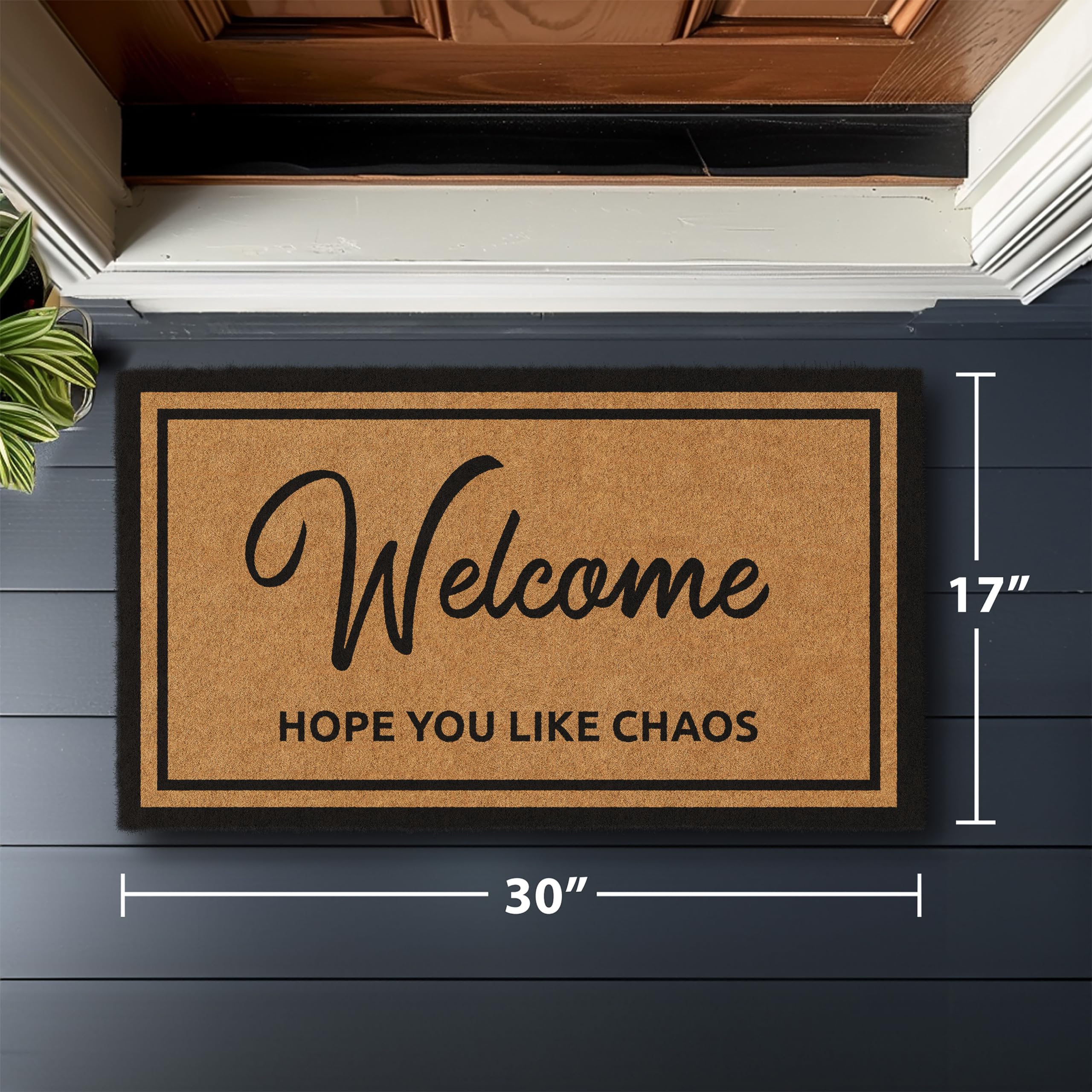 Barnyard Designs outdoor entry mat coir with scrapes dirt chaos at porch