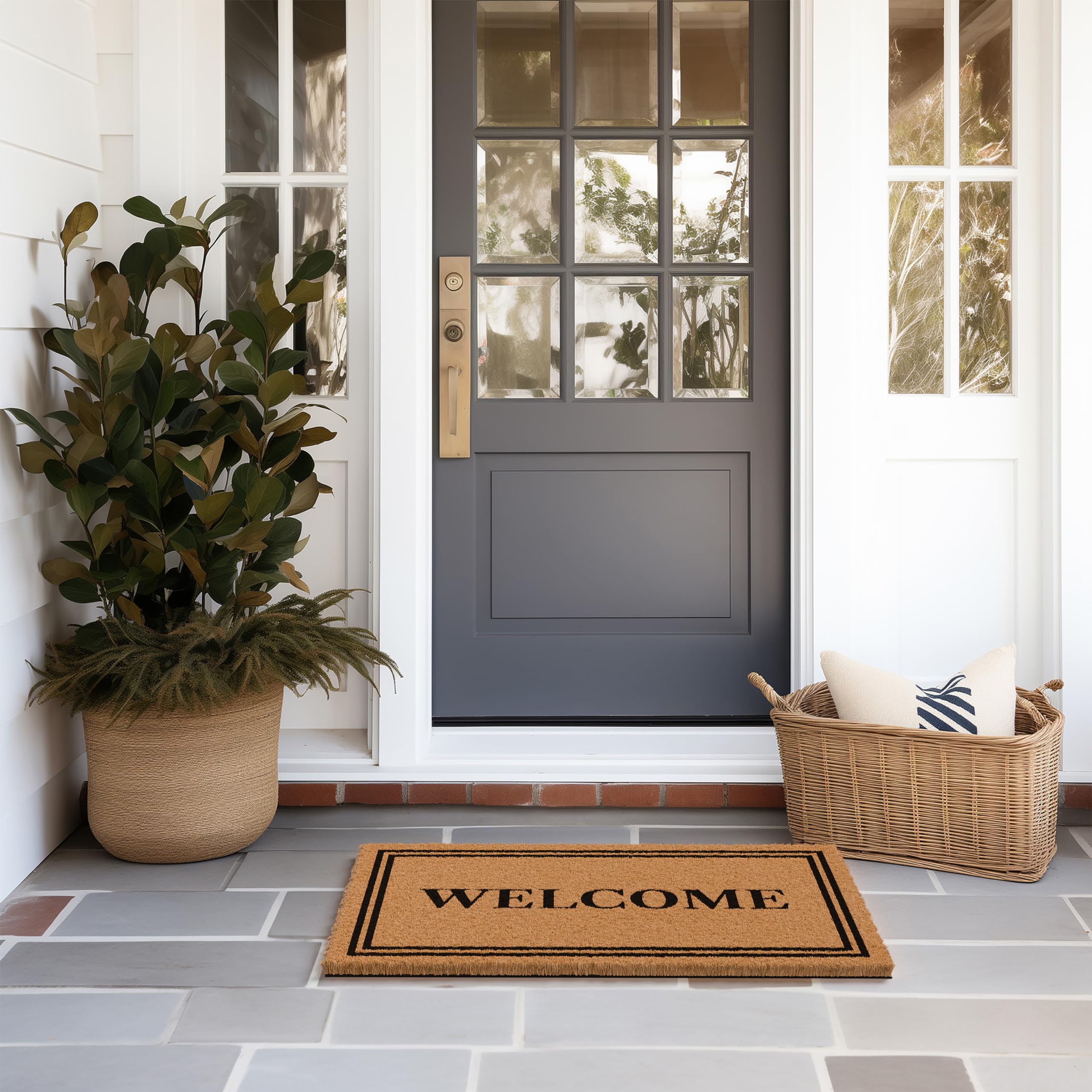 Barnyard Designs welcome mat with classic border for curb appeal.