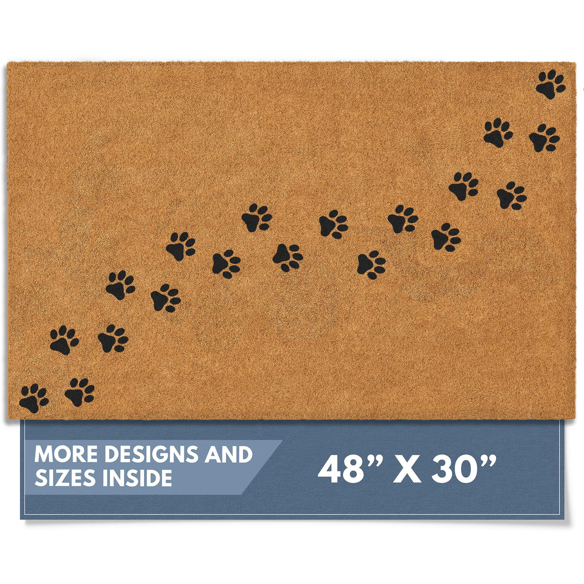 Barnyard Designs Paws doormat with paw print welcomes pets and guests.