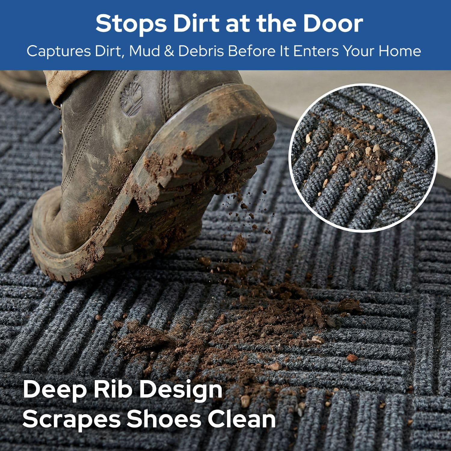 Barnyard Designs entryway doormat traps moisture and debris at the threshold