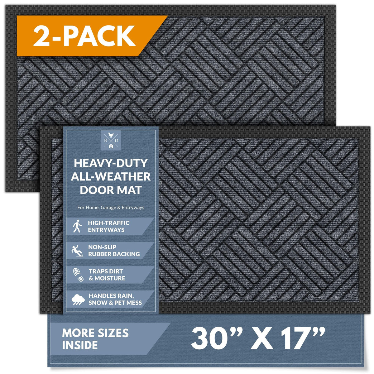 Barnyard Designs premium gray doormat front door with crosshatch texture traps dirt