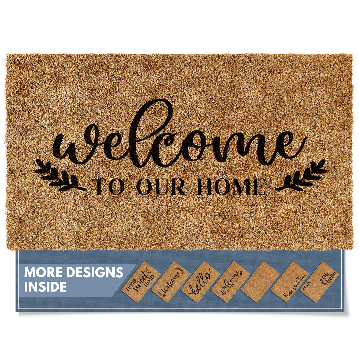 Barnyard Designs welcome doormat at front door showcases bold lettering for curb appeal and easy entry.