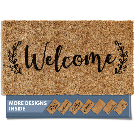 Barnyard Designs welcome doormat on front door enhances curb appeal.