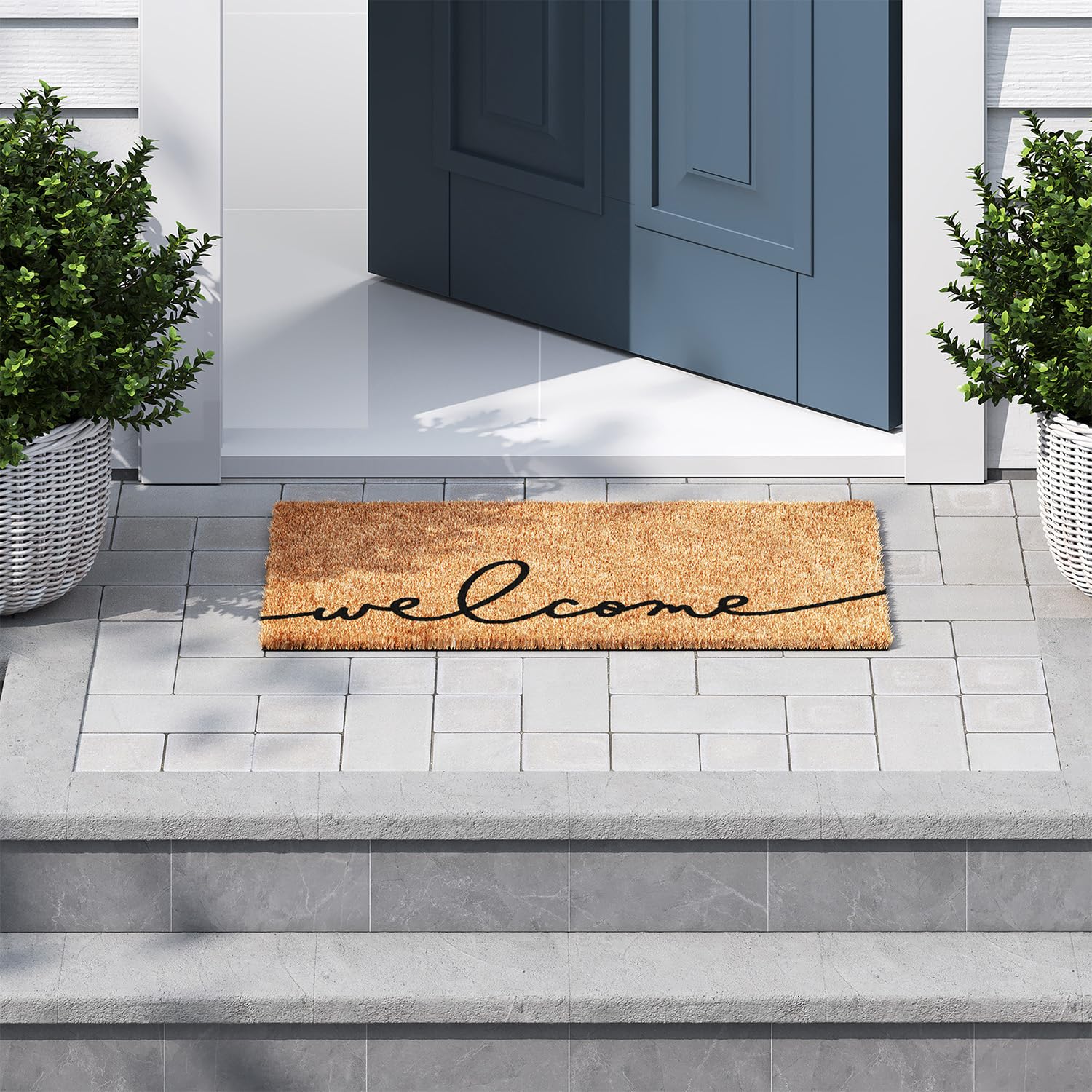 Barnyard Designs brown welcome mat for outdoor front porch, improving visibility