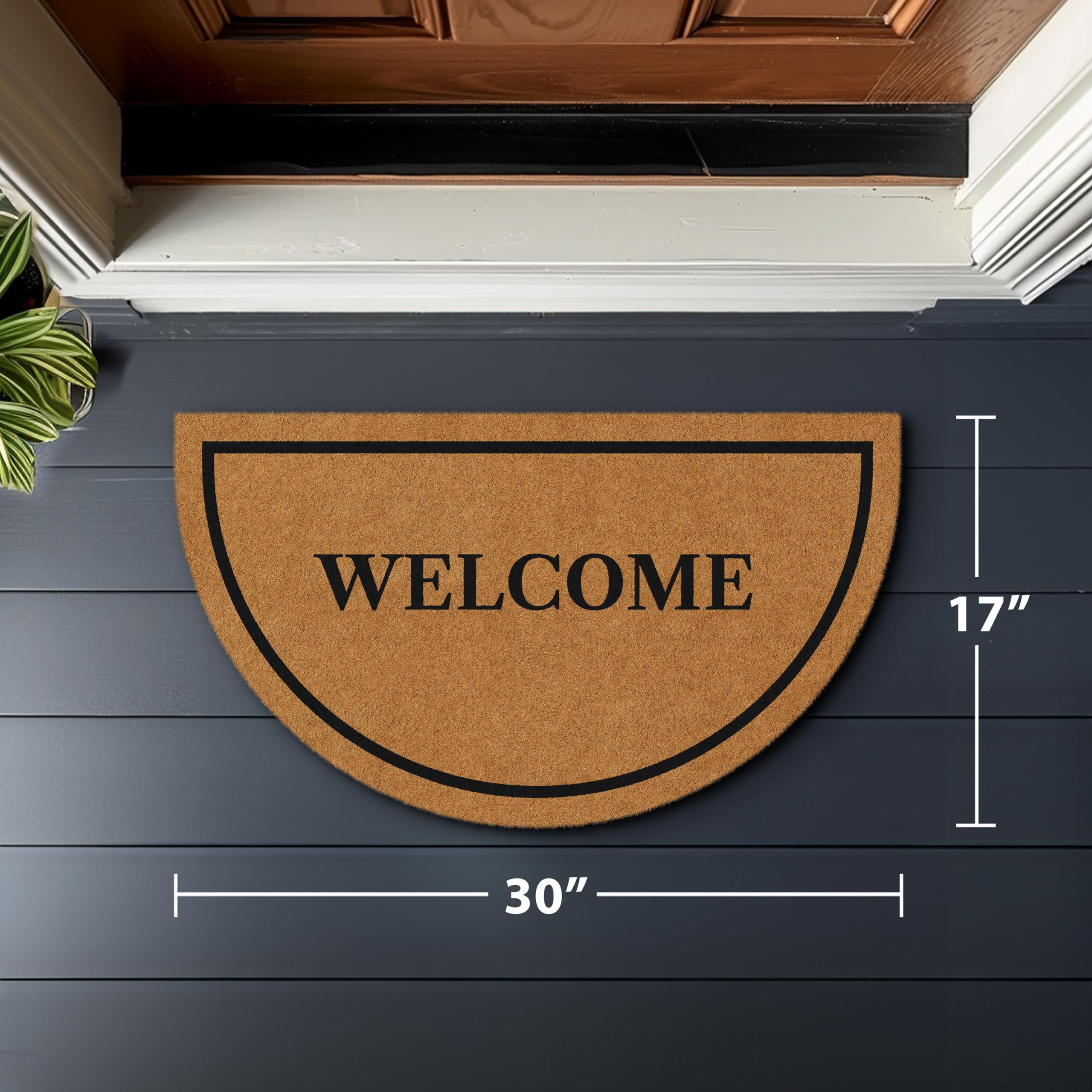 Barnyard Designs welcome mat on outdoor porch inviting guests to wipe feet.