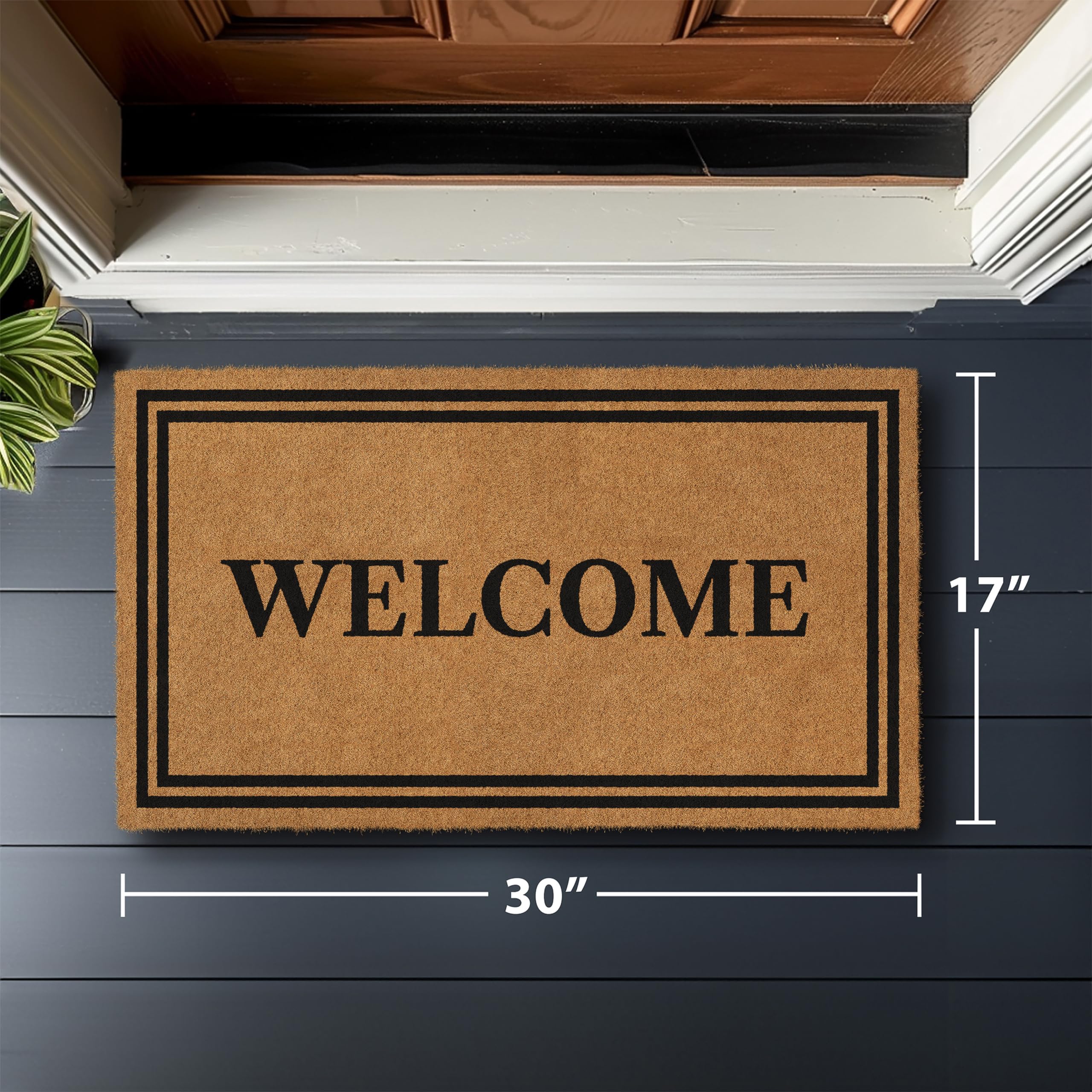 Barnyard Designs coir doormat with sturdy backing keeps entryway in place.