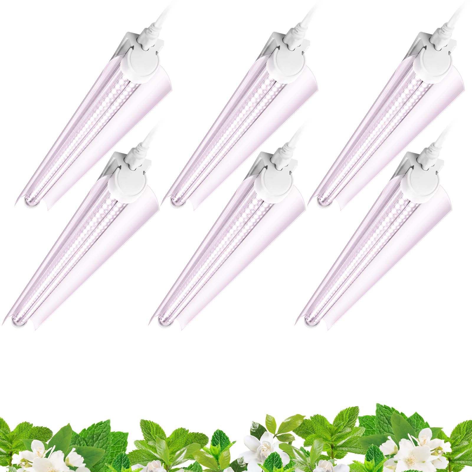 Barrina 2ft T8 grow light emits a pinkish white glow for indoor plant growth.