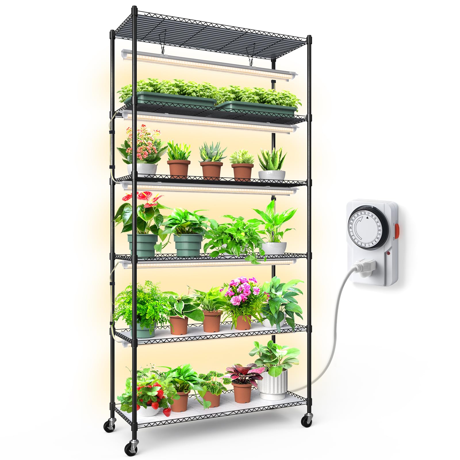 Barrina CX6 plant stand with grow lights showing a tall six-tier display for space-saving indoor gardening.