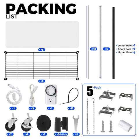 Barrina CX6 grow lights illuminate multiple shelves for healthy plant growth.