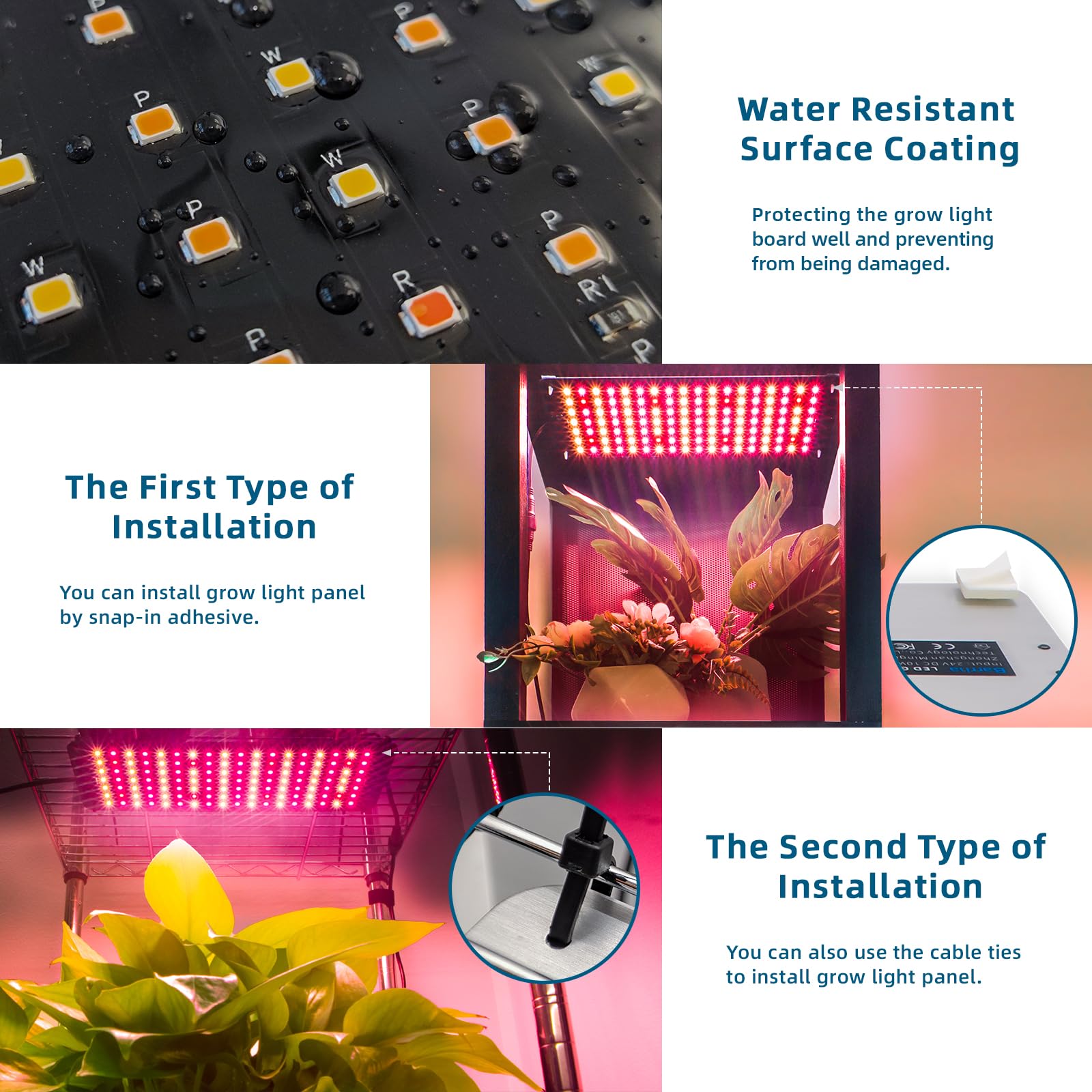 Barrina grow light panel mounted on shelf demonstrates easy integration into home gardens.