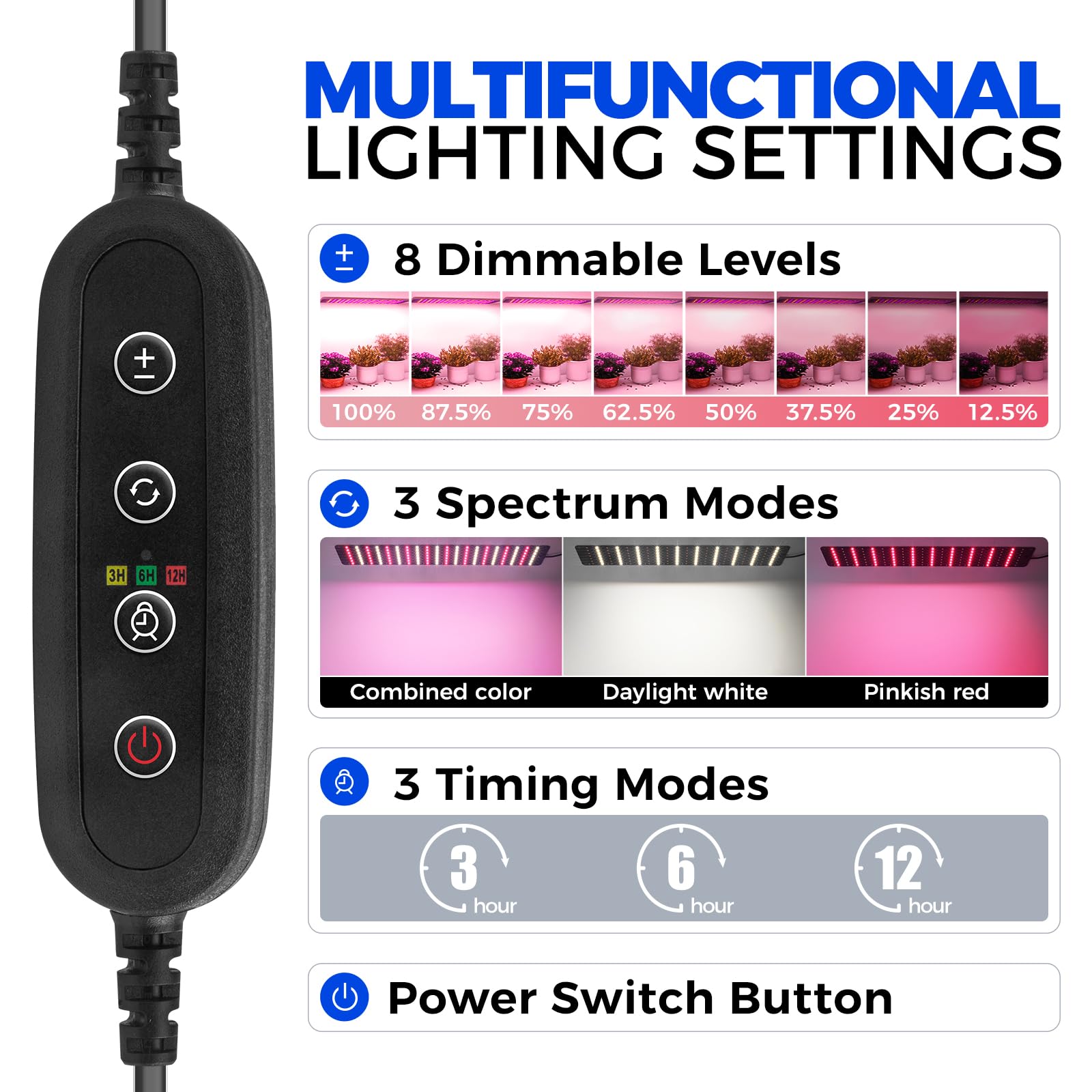 Barrina 3-spectrum grow light supports plants through different growth stages.