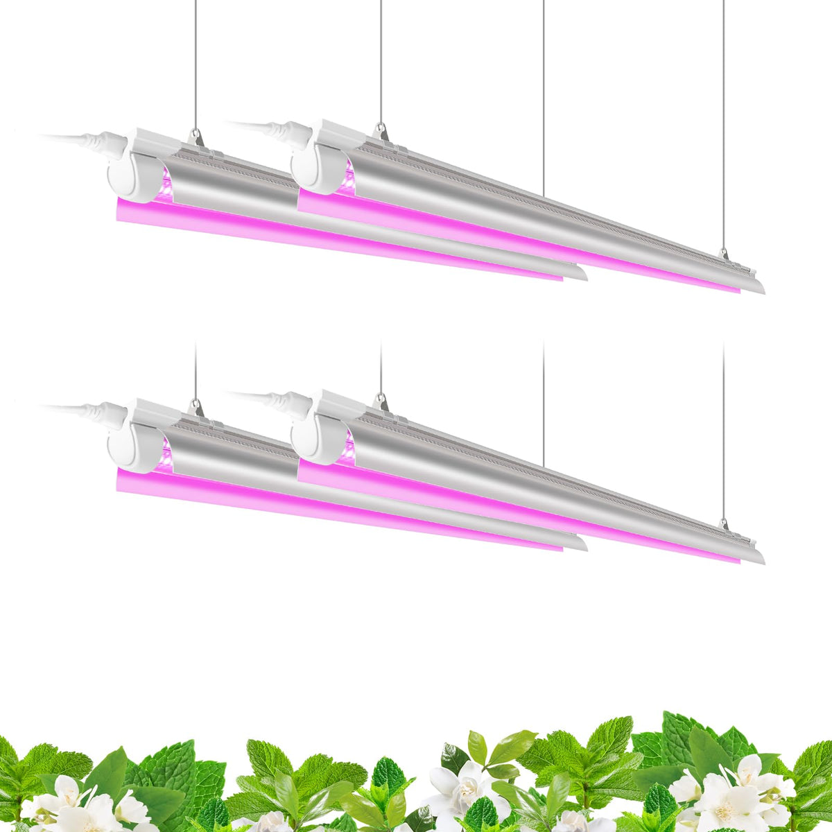 Barrina LED grow light 4ft full-spectrum strip provides seedlings with balanced illumination.