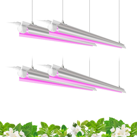 Barrina LED grow light 4ft full-spectrum strip provides seedlings with balanced illumination.