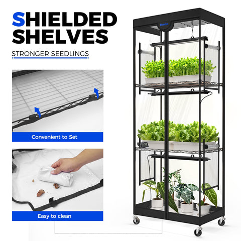 Barrina LP600 adjustable shelves adapt to tall plants and seedlings.