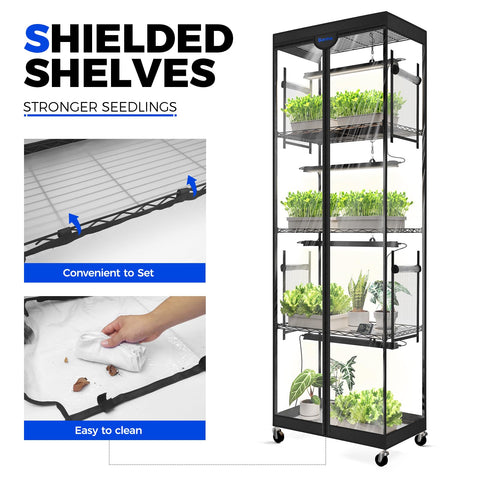 Barrina LP600 height-adjustable shelves fit tall or young plants.