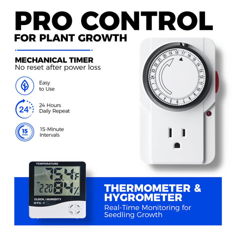Barrina LP600 mechanical timer enables automated light cycles.