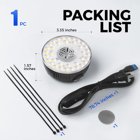 Barrina Orbgrow OG09 puck LED light comes in a black 1-pack box.
