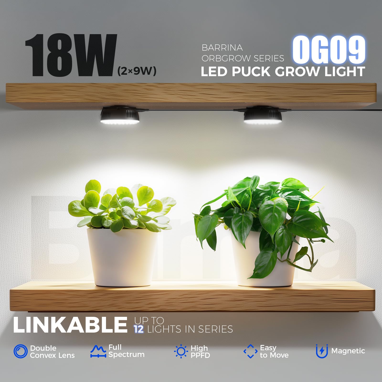 Barrina Orbgrow OG09 magnetic mount enables quick placement for shelves.
