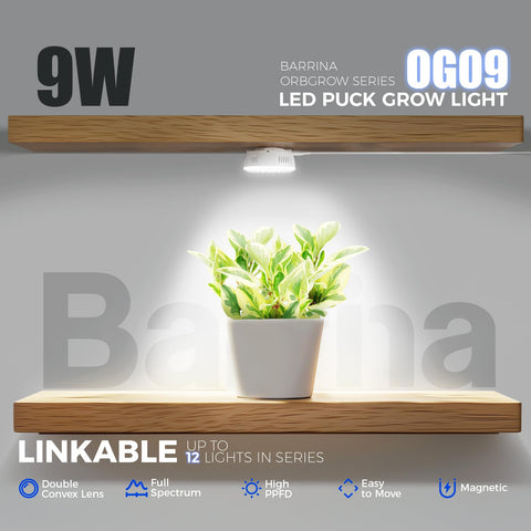 Barrina Orbgrow OG09 mounted on magnets for easy shelf installation.