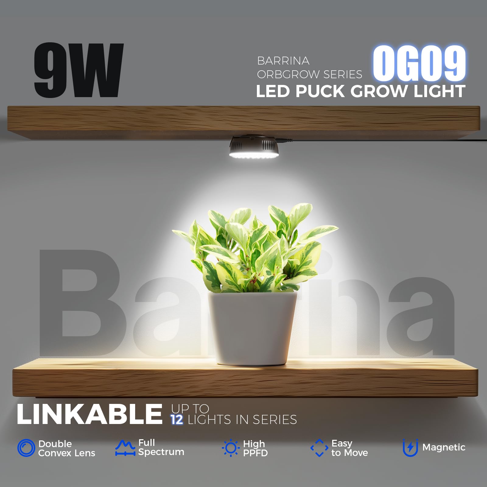 Barrina Orbgrow OG09 puck LED light with zip-tie mounting for discreet setup.