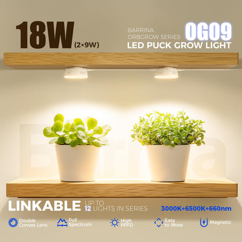 Barrina Orbgrow OG09 puck light magnetic mount enables easy indoor placement.