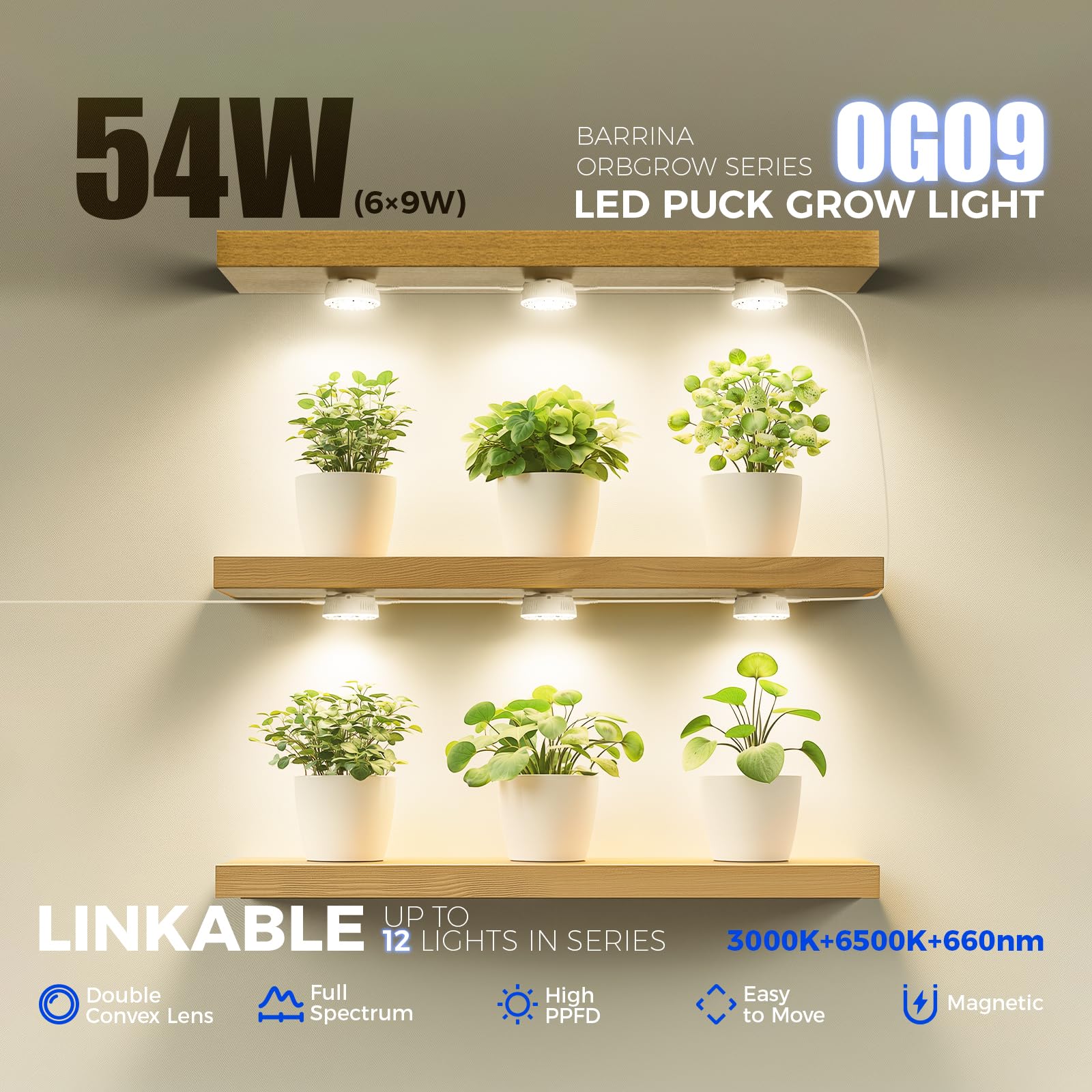 Barrina Orbgrow OG09 puck light timer options for flexible plant schedules.