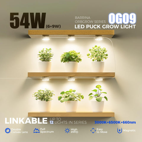 Barrina Orbgrow OG09 puck light timer options for flexible plant schedules.