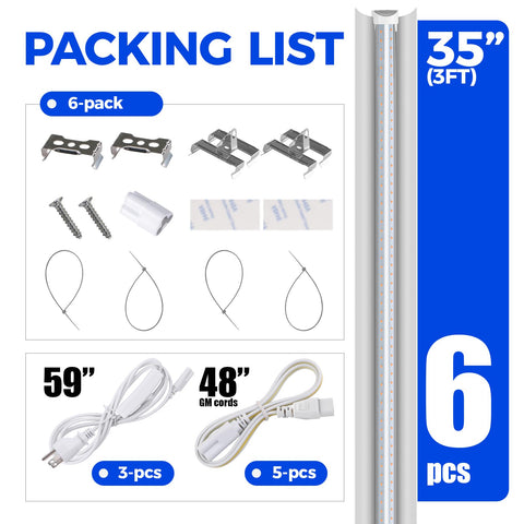 Barrina six-pack includes cords, connectors, and installation hardware.