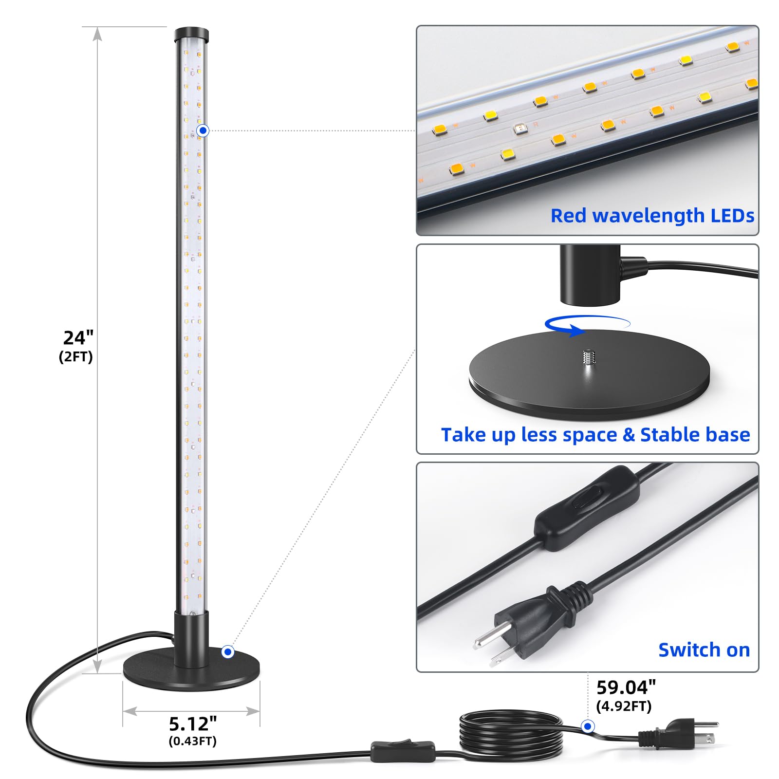 Barrina power cord length four-point-nine-two feet offers flexible placement.