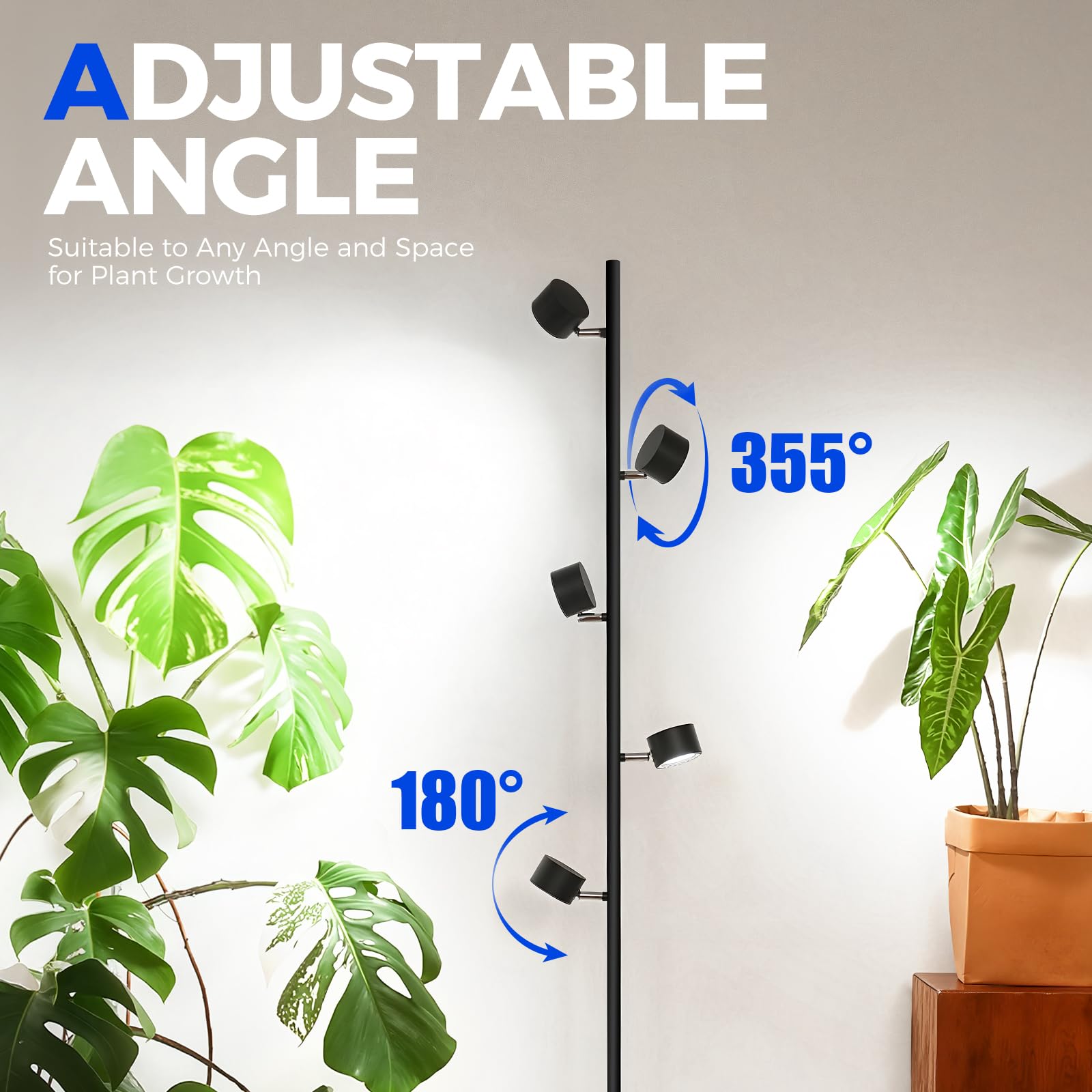 Barrina T1X5 adjustable-heads enable customizable light angles for corners and plant stands.