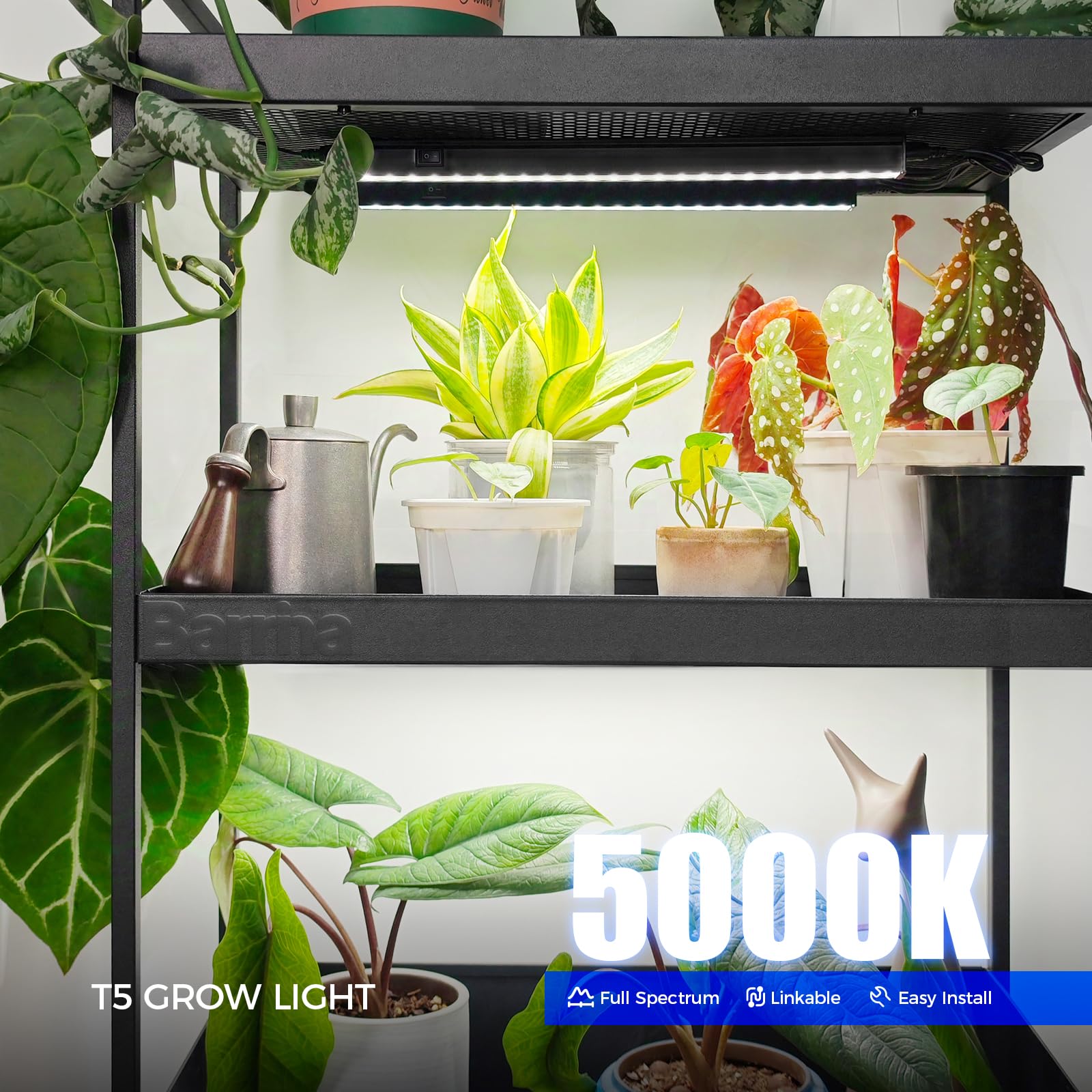 Barrina T5 grow light with magnetic bar enables quick mounting.
