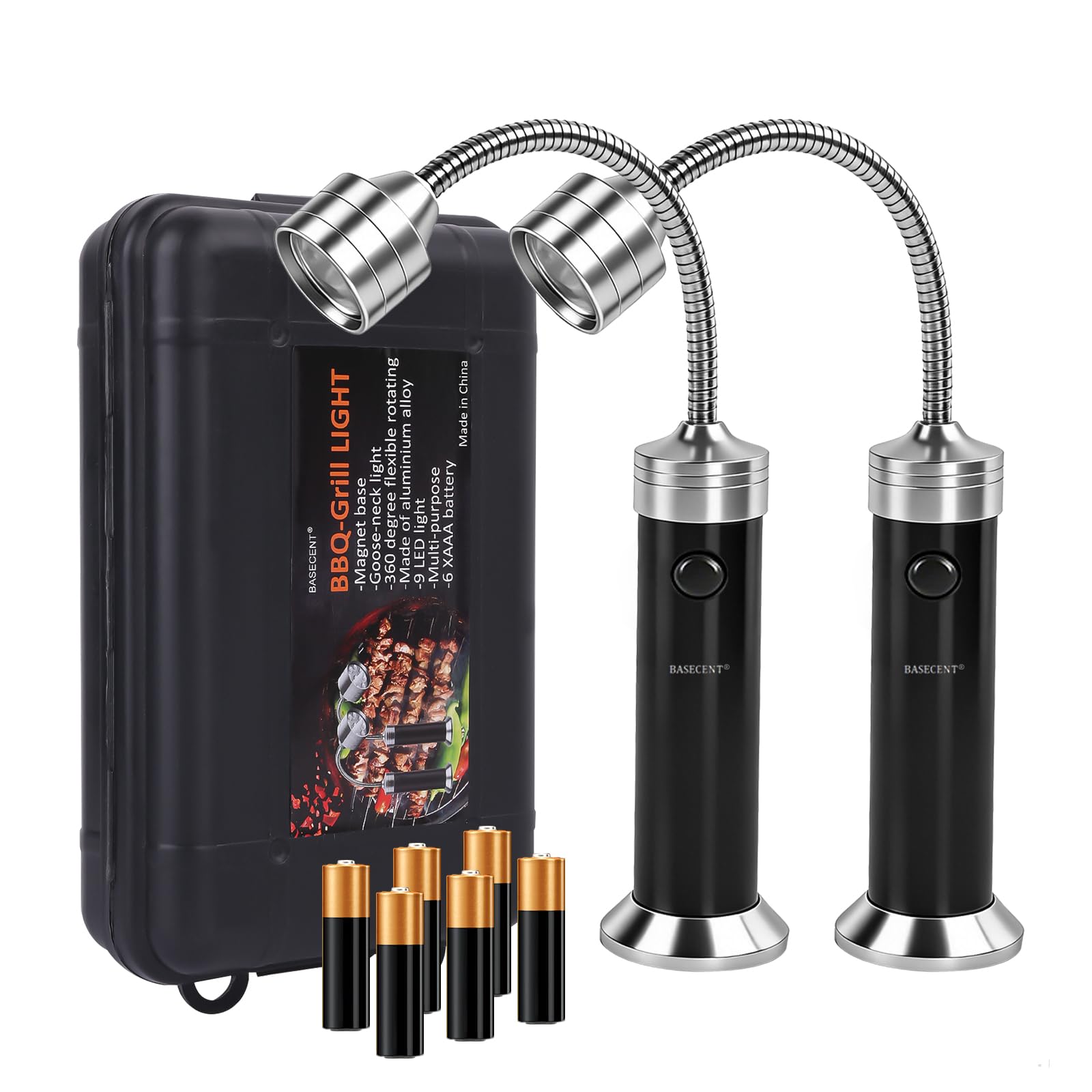 BaseCENT BBQ grill light with magnetic base lighting the grill surface clearly