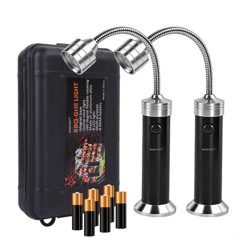 BaseCENT BBQ grill light with magnetic base lighting the grill surface clearly