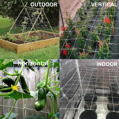 BaseGoal all-weather netting supports vines and vegetables across frames.