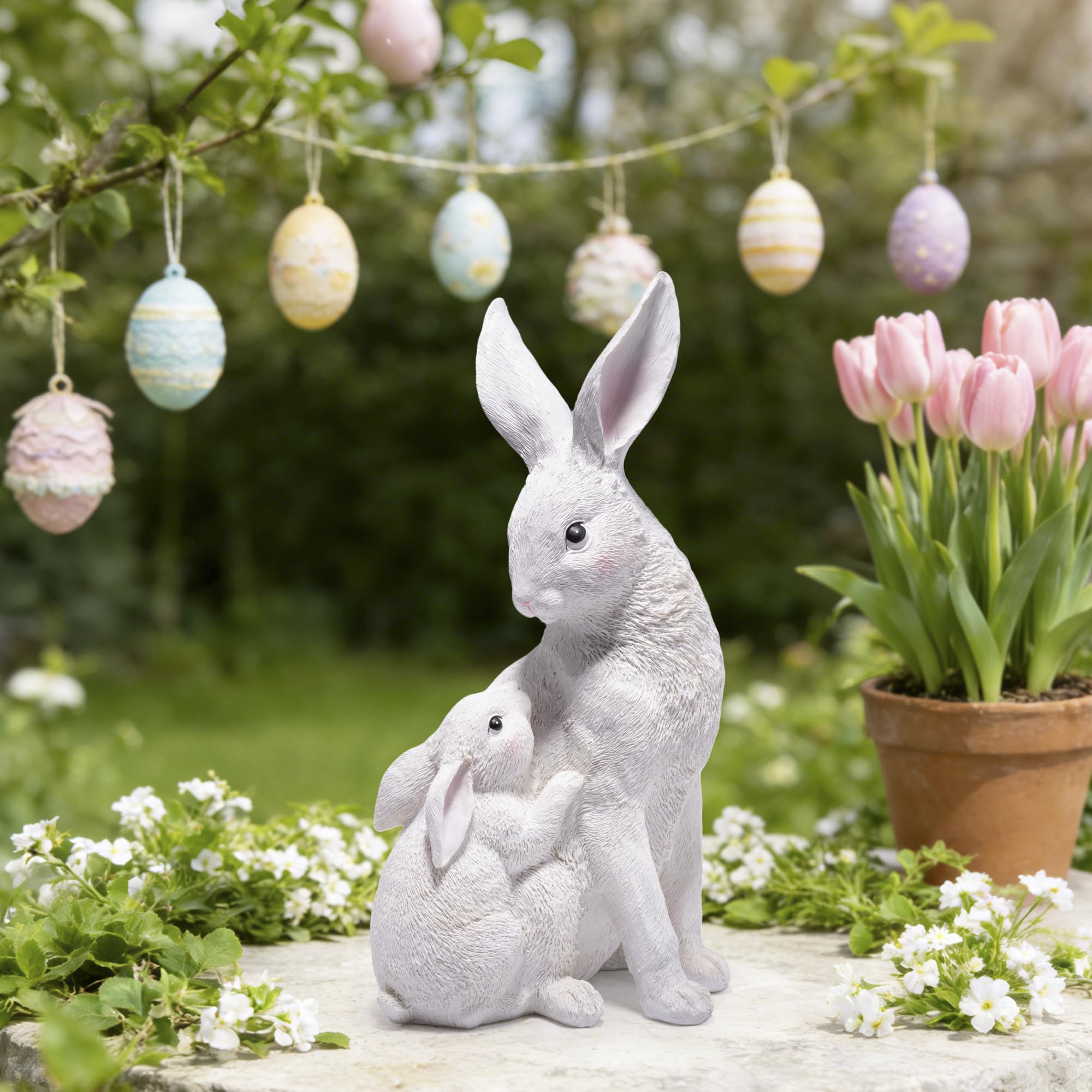 basen resin bunny statue, durable outdoor decor for year round charm.