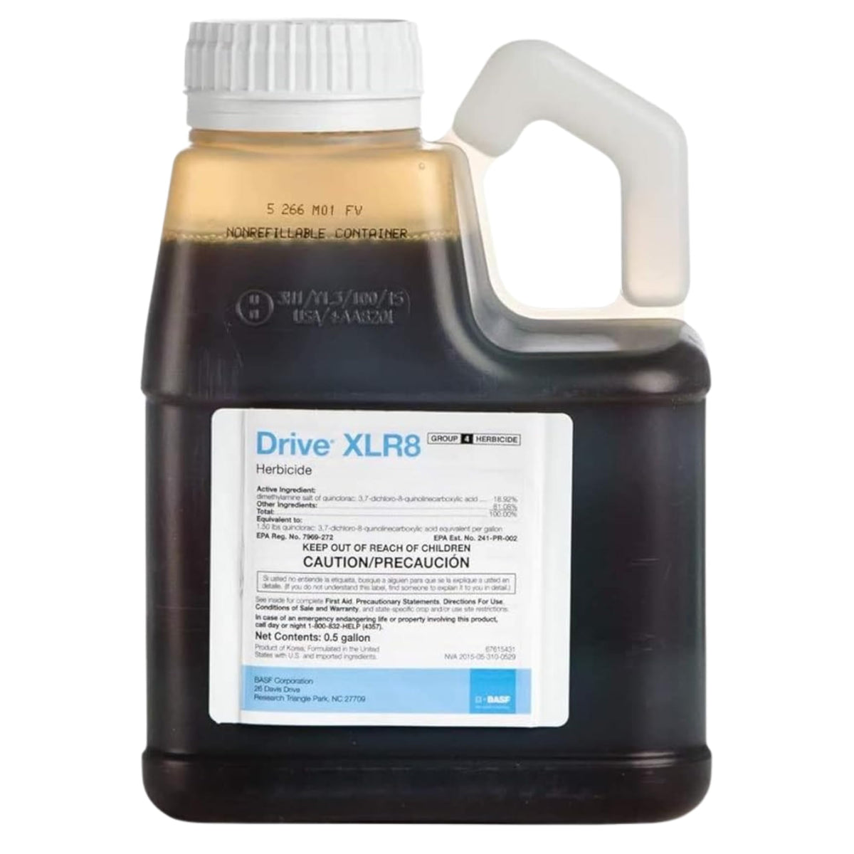 BASF Drive XLR8 crabgrass killer bottle pour for rapid uptake on home lawns.