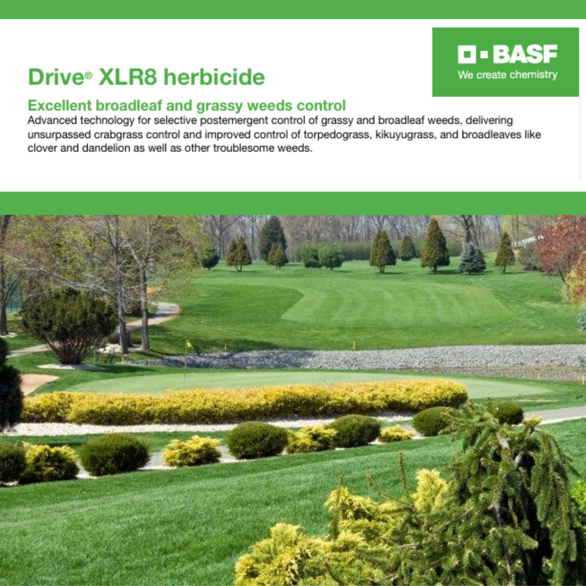 BASF Drive XLR8 weed control spray demonstrates broad-spectrum action for turf.
