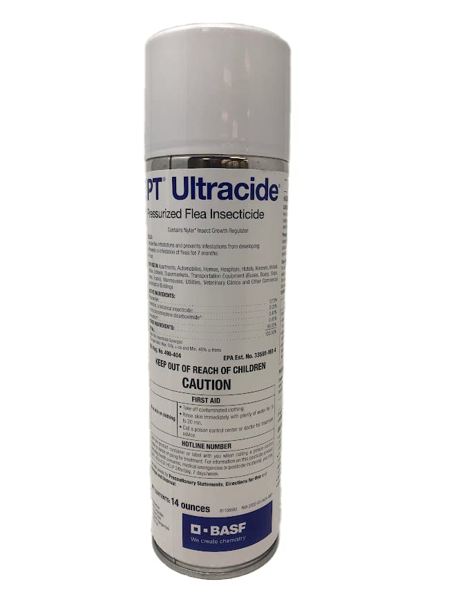 BASF Ultracide spray bottle delivering fast flea knockdown and prevention.