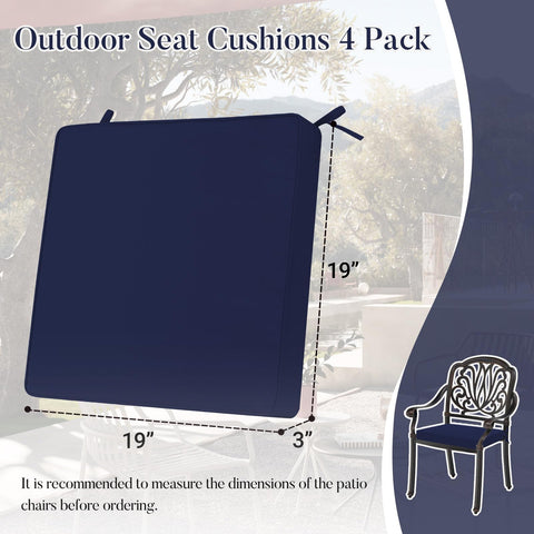 Basic Beyond cushions with rounded corners designed to fit select patio chairs.