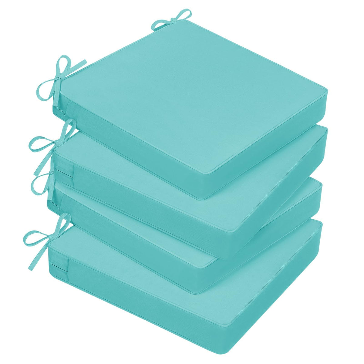 Basic Beyond teal outdoor chair cushions in 19x19 with four-set for patio seating