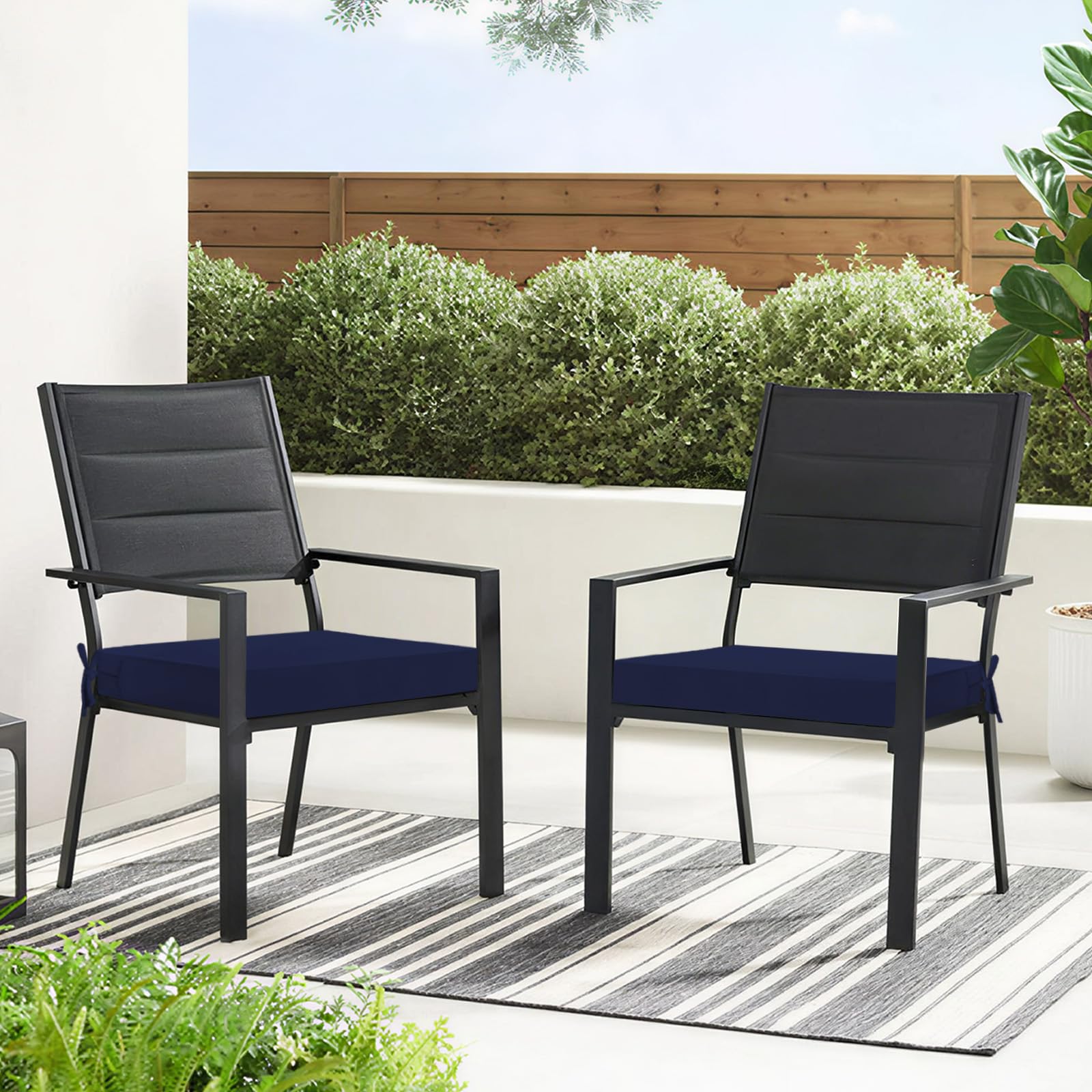 Removable navy cushion cover by Basic Beyond for quick cleaning.