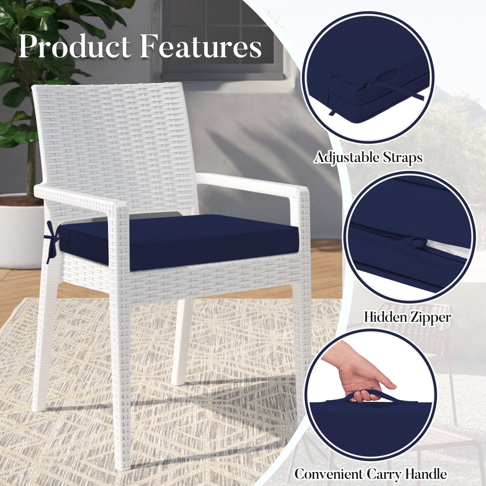 Navy Basic Beyond cushion with waterproof shell suitable for wet outdoor lounging.