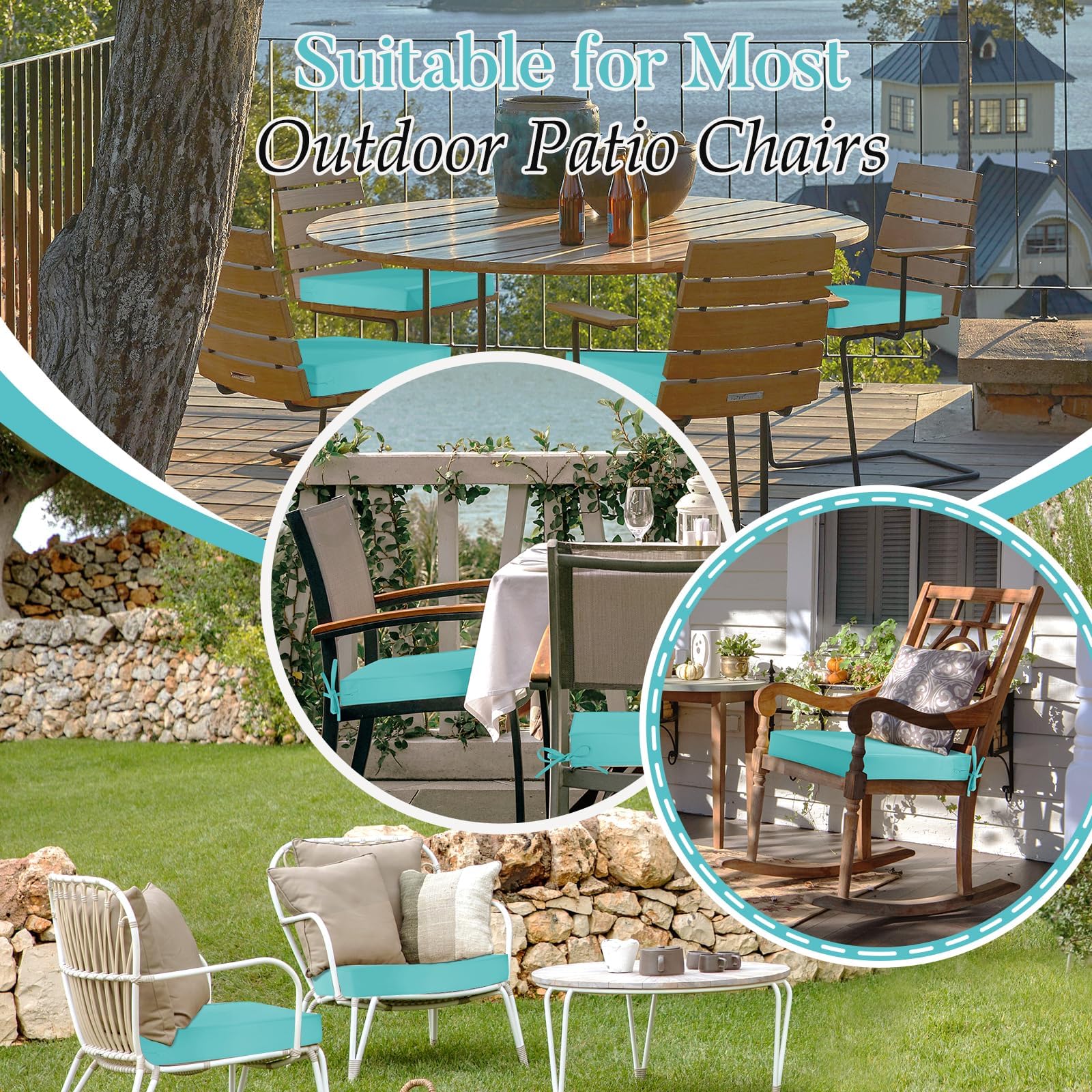 Teal Basic Beyond patio cushions add comfort and style to outdoor space