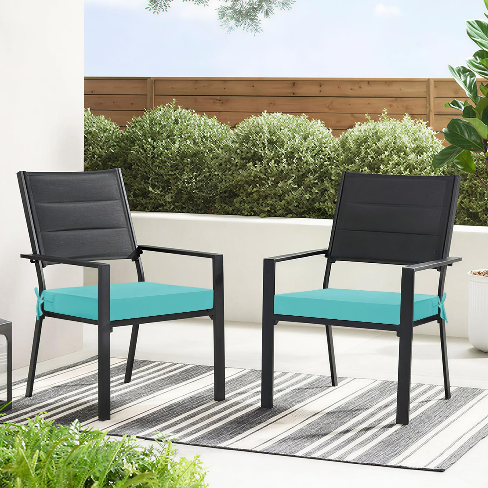 Square corner cushions sized 19x19x3 inches for a modern look
