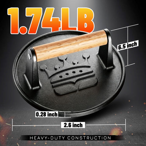 Basinel bacon-press flat-bottom ensures even contact and reduced curling during cooking.